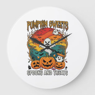 Grande Horloge Ronde Citrouille Sucreries Esprits Traitements Halloween