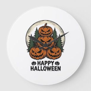 Grande Horloge Ronde Citrouille Vintage Halloween Jack O Lanterne Forêt