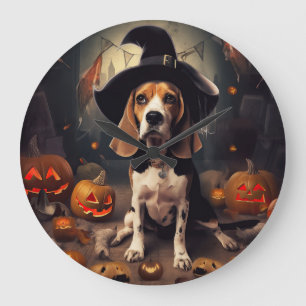 Grande Horloge Ronde Citrouilles Beagle Halloween Épouvantables
