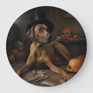 Grande Horloge Ronde Citrouilles Rhodesian Ridgeback Halloween Effrayan