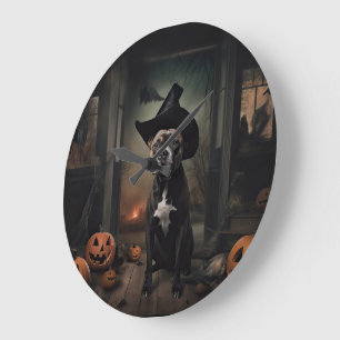 Grande Horloge Ronde Citrouilles Staffordshire Terrier Halloween Épouva