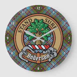 Grande Horloge Ronde Clan Anderson Crest sur Tartan