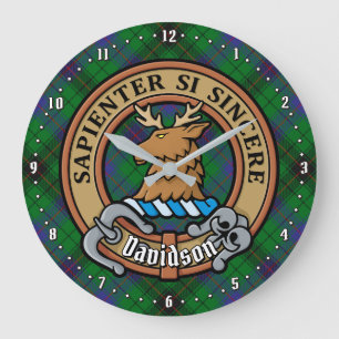 Grande Horloge Ronde Clan Davidson Crest sur Tartan