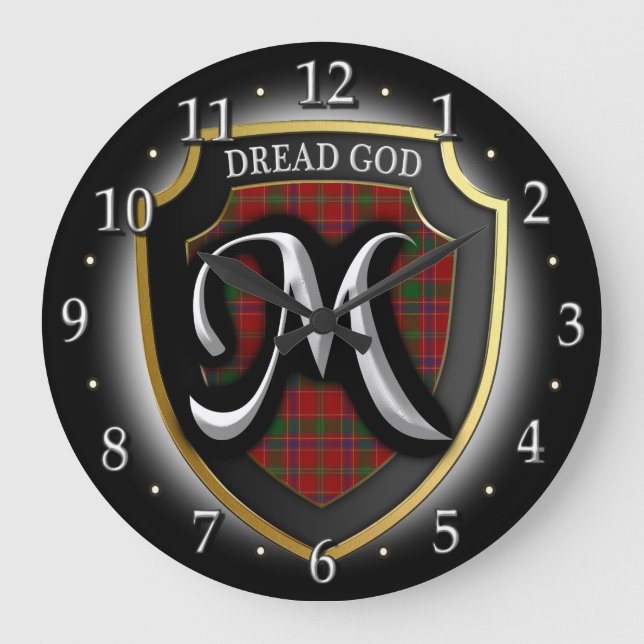 Grande Horloge Ronde Clan écossais Munro Munroe Monroe Tartan Shield (Recto)