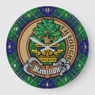 Grande Horloge Ronde Clan Hamilton Crest sur la chasse Tartan