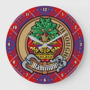 Grande Horloge Ronde Clan Hamilton Crest sur Red Tartan
