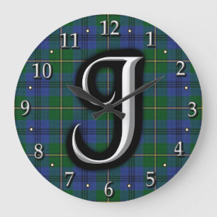 Grande Horloge Ronde Clan Johnstone Johnston Lettre J Monogramme Tartan
