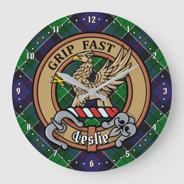 Grande Horloge Ronde Clan Leslie Crest sur la chasse Tartan (Recto)