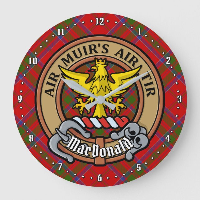 Grande Horloge Ronde Clan MacDonald de Keppoch Crest sur Tartan (Recto)