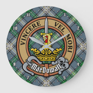Grande Horloge Ronde Clan MacDowall Crest sur Tartan