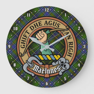 Grande Horloge Ronde Clan MacInnes Crest sur Tartan