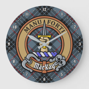 Grande Horloge Ronde Clan MacKay Crest sur Blue Tartan