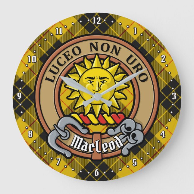 Grande Horloge Ronde Clan MacLeod de Lewis Crest sur Tartan (Recto)