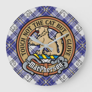 Grande Horloge Ronde Clan MacPherson Crest sur la robe bleue Tartan