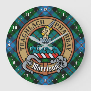 Grande Horloge Ronde Clan Morrison Crest sur la chasse Tartan