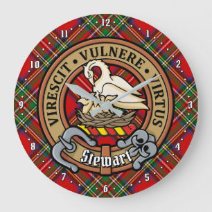 Grande Horloge Ronde Clan Stewart Crest sur Royal Tartan