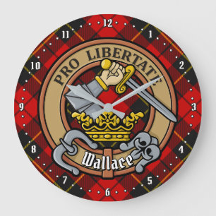 Grande Horloge Ronde Clan Wallace Crest sur Tartan