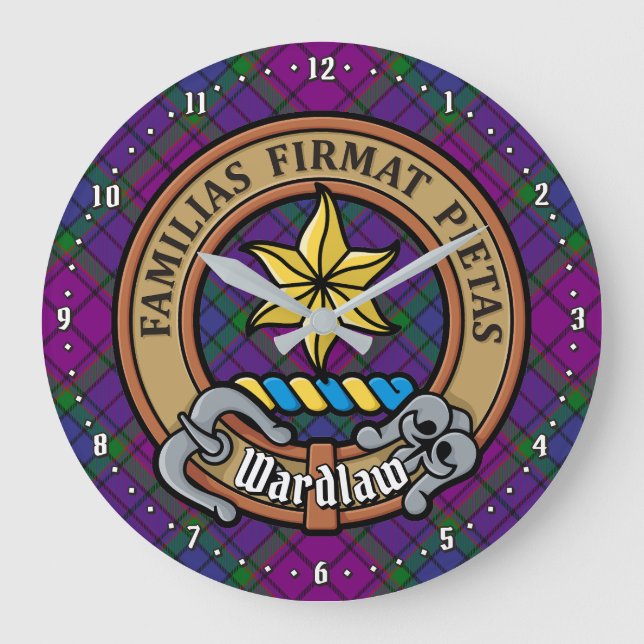 Grande Horloge Ronde Clan Wardlaw Crest sur Tartan (Recto)