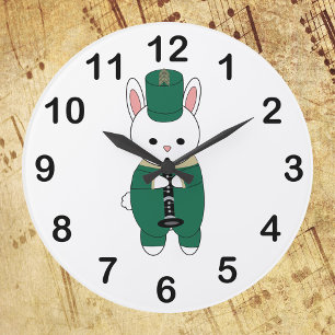 Grande Horloge Ronde Clarinet Rabbit Marching Band Vert Or