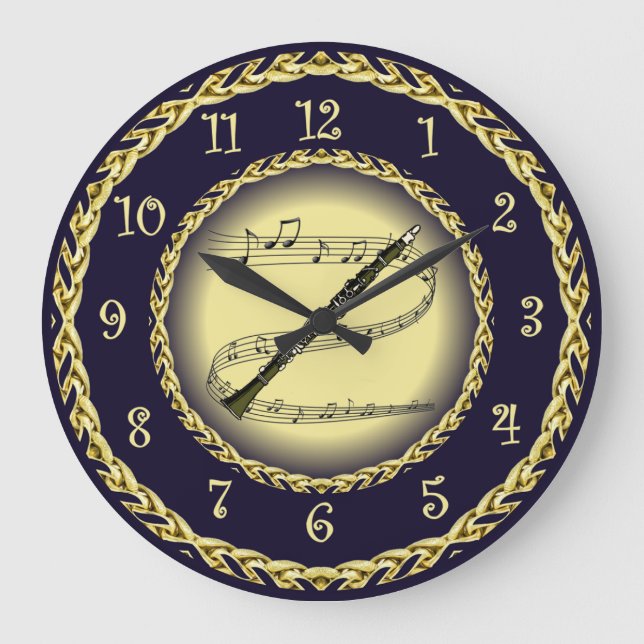 Grande Horloge Ronde Clarinet ~ Scroll musical ~ Gold/Navy Blue ~ (Recto)