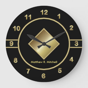 Grande Horloge Ronde Classé Noir et Or   Texte do-it-yourself