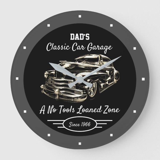 Grande Horloge Ronde Classic Car Garage Dad's or Anyone's Name Black   (Recto)
