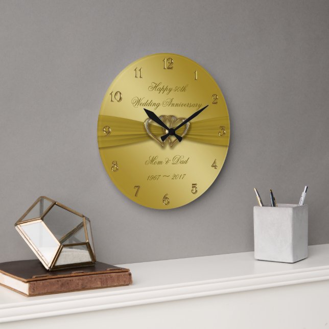 Grande Horloge Ronde Classic Golden 50th Wedding Anniversary Wall Clock (Bureau)