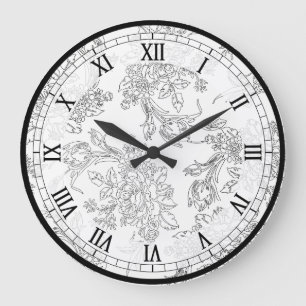 Grande Horloge Ronde Classic White and Black Floral Toile