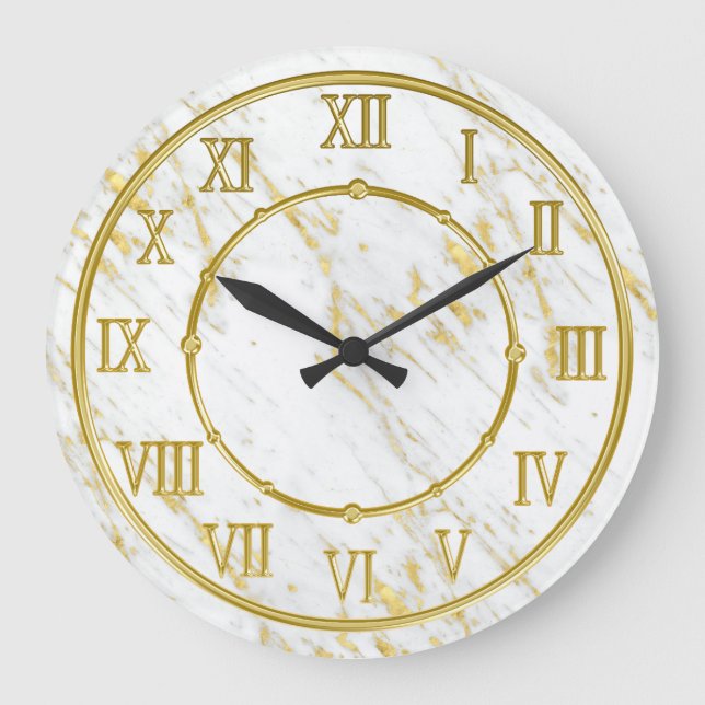 Grande Horloge Ronde Classy Marble Stone et Gold Look (Recto)