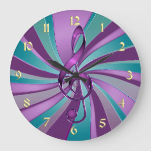 Grande Horloge Ronde Clé murale turquoise et violet de musique à balaya