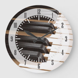 Grande Horloge Ronde Clés en bois 2 de piano