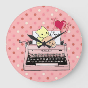 Grande Horloge Ronde Clock du typewriter rose