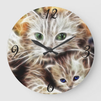 Grande Horloge Ronde Clock Fractal Kitties