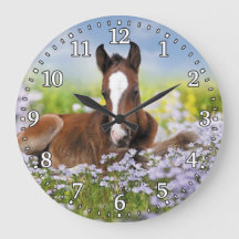 Clock Horse & Foal Wall