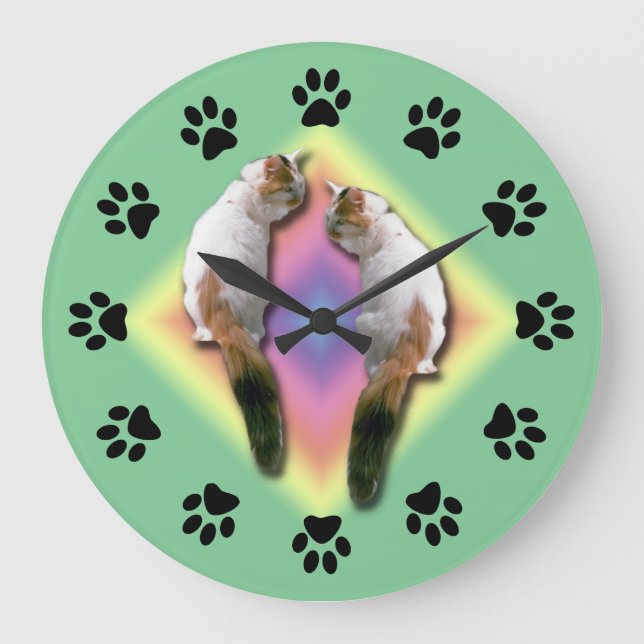 Grande Horloge Ronde Clock - Mirrored cat with paw prints (Recto)