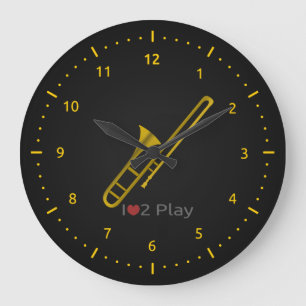 Grande Horloge Ronde Clock with illustration of a trombone