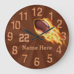 Grande Horloge Ronde Clocks de football cool Flaming With NAME and NUMB