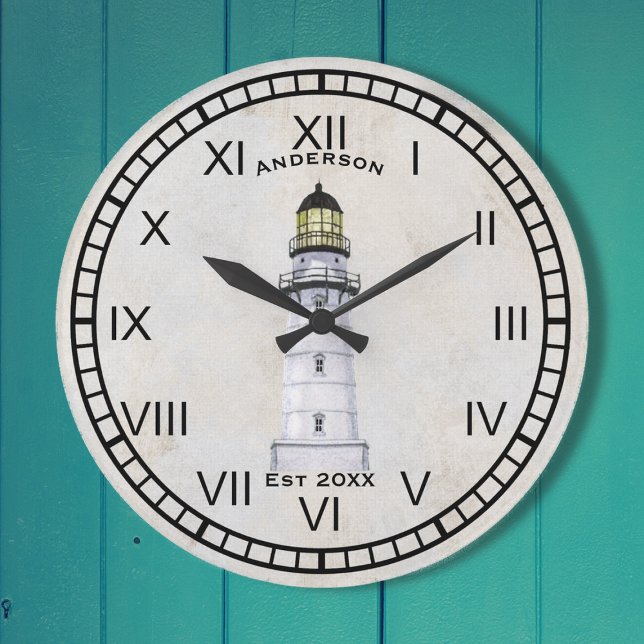 Grande Horloge Ronde Clou Mur Nautique Phare Gris Grange (Créateur téléchargé)