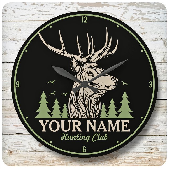 Grande Horloge Ronde Club de chasse personnalisé Hunter Deer Elk Antler (Créateur téléchargé)