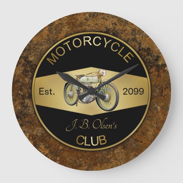 Grande Horloge Ronde Club de moto personnalisé Noir & Or (Recto)