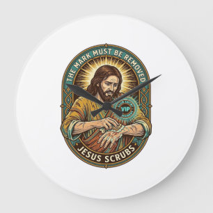 Grande Horloge Ronde Club Jésus Tampon Main Ne Lavera Pas Humour Matina