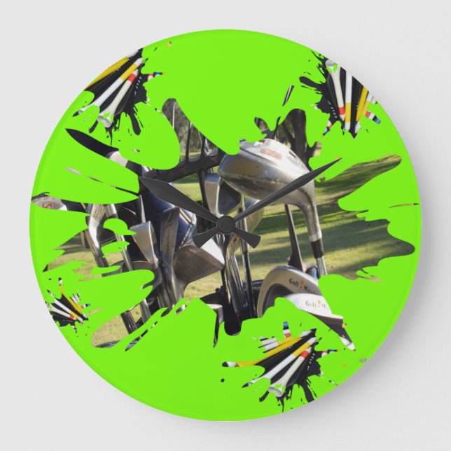 Grande Horloge Ronde Clubs De Golf Et Art Abstrait Tee - shirt, (Recto)
