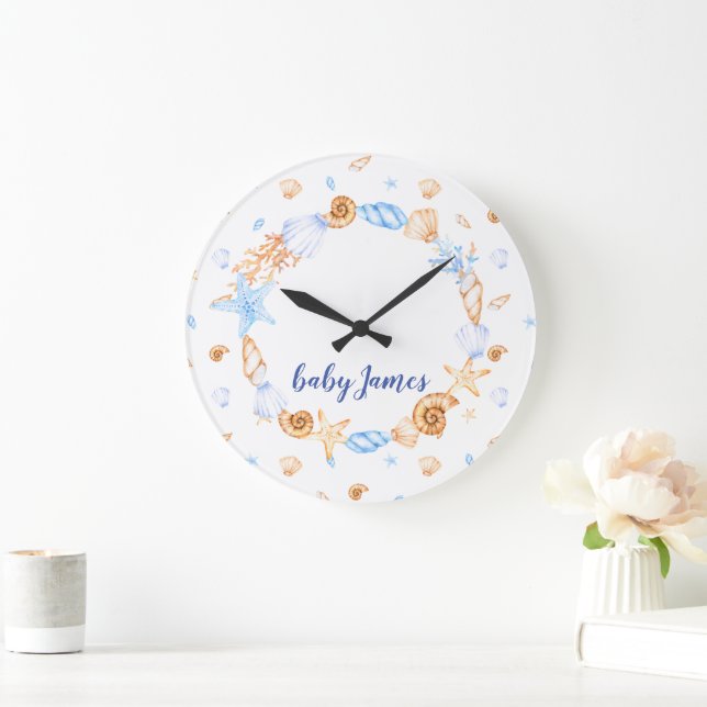 Grande Horloge Ronde coastal sea shells nursery baby (Maison)