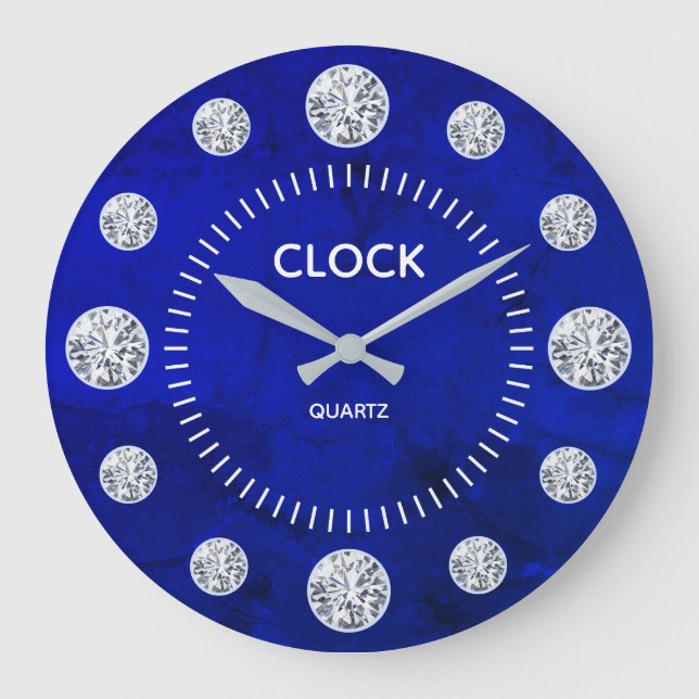 Grande Horloge Ronde Cobalt Blue Lapis Diamond Solitaire Nom personnali (Recto)