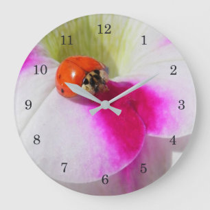 Grande Horloge Ronde Coccinelle sur le pétunia
