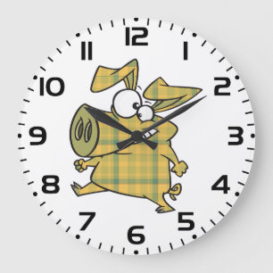 Grande Horloge Ronde Cochon de dessin animé à carreaux écossais drôle