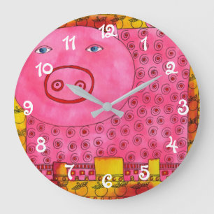 Grande Horloge Ronde Cochon Motif