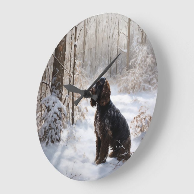 Grande Horloge Ronde Cocker Spaniel Laisser Neige Noël (Angle)