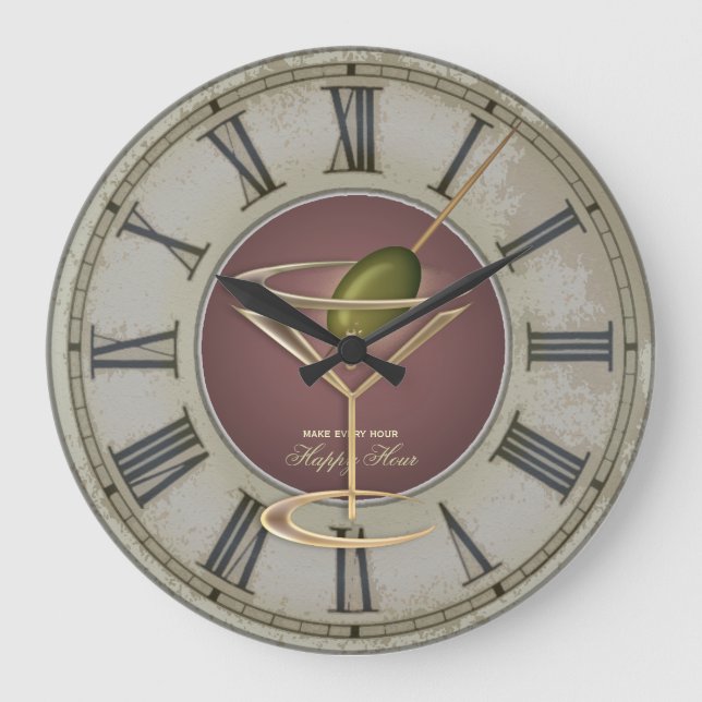 Grande Horloge Ronde Cocktail Glass Happy Hour Wall Clock (Recto)