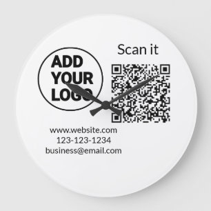 Grande Horloge Ronde Code QR simple minimaliste ajouter un logo scanner